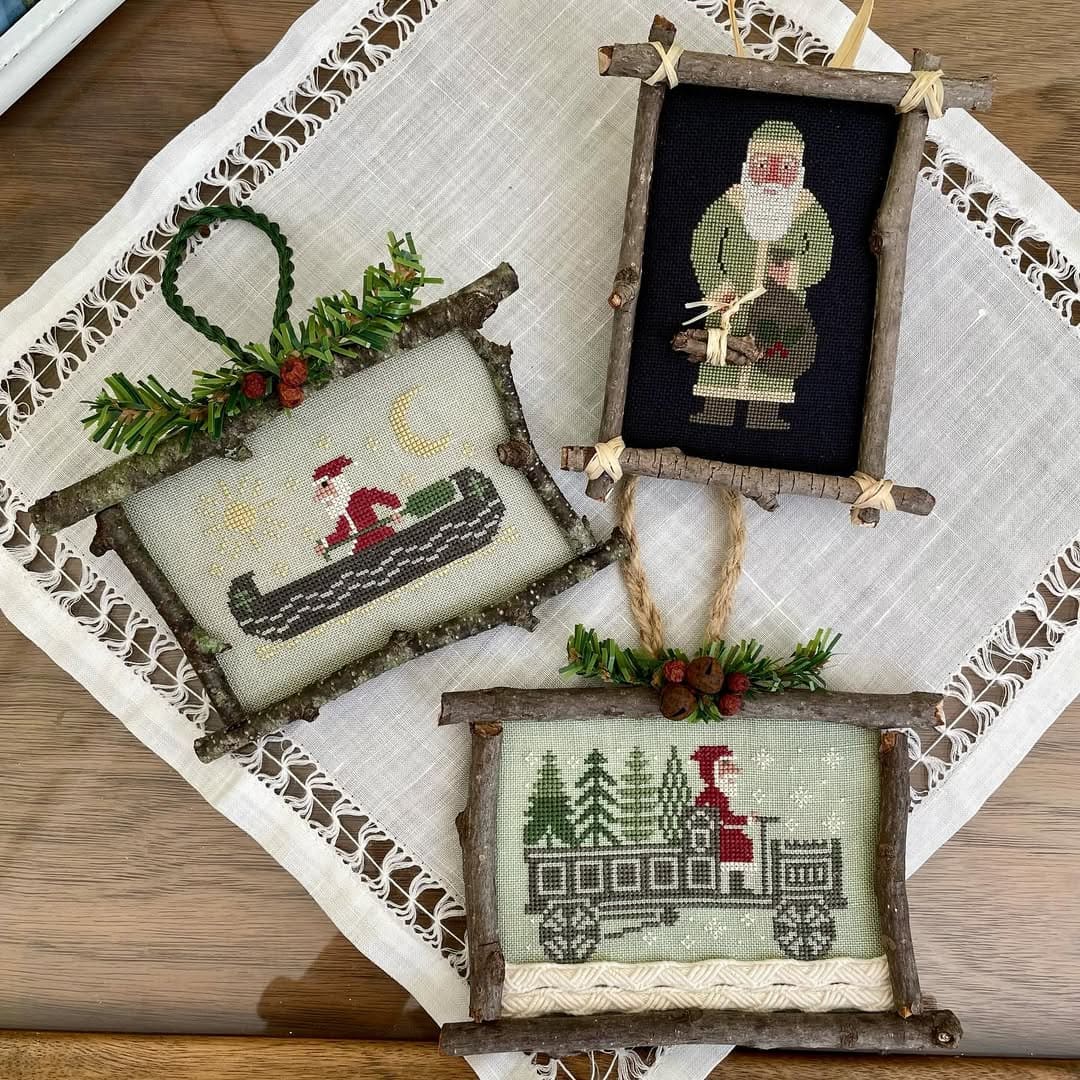 Rustic Santa Cross Stitch Ornaments