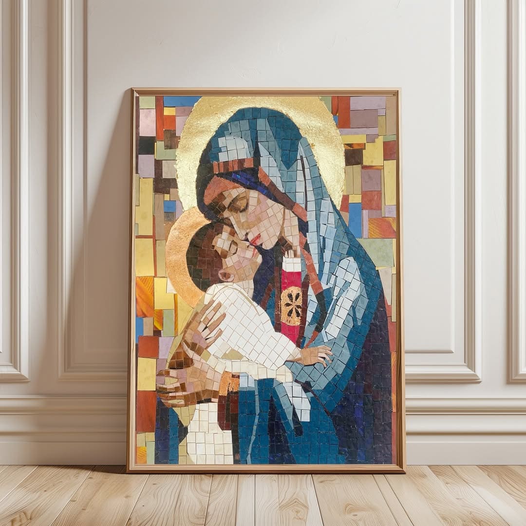 Sacred Mother and Child Mosaic Portrait