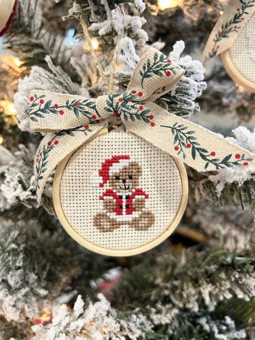 Santa Bear Cross Stitch Ornament