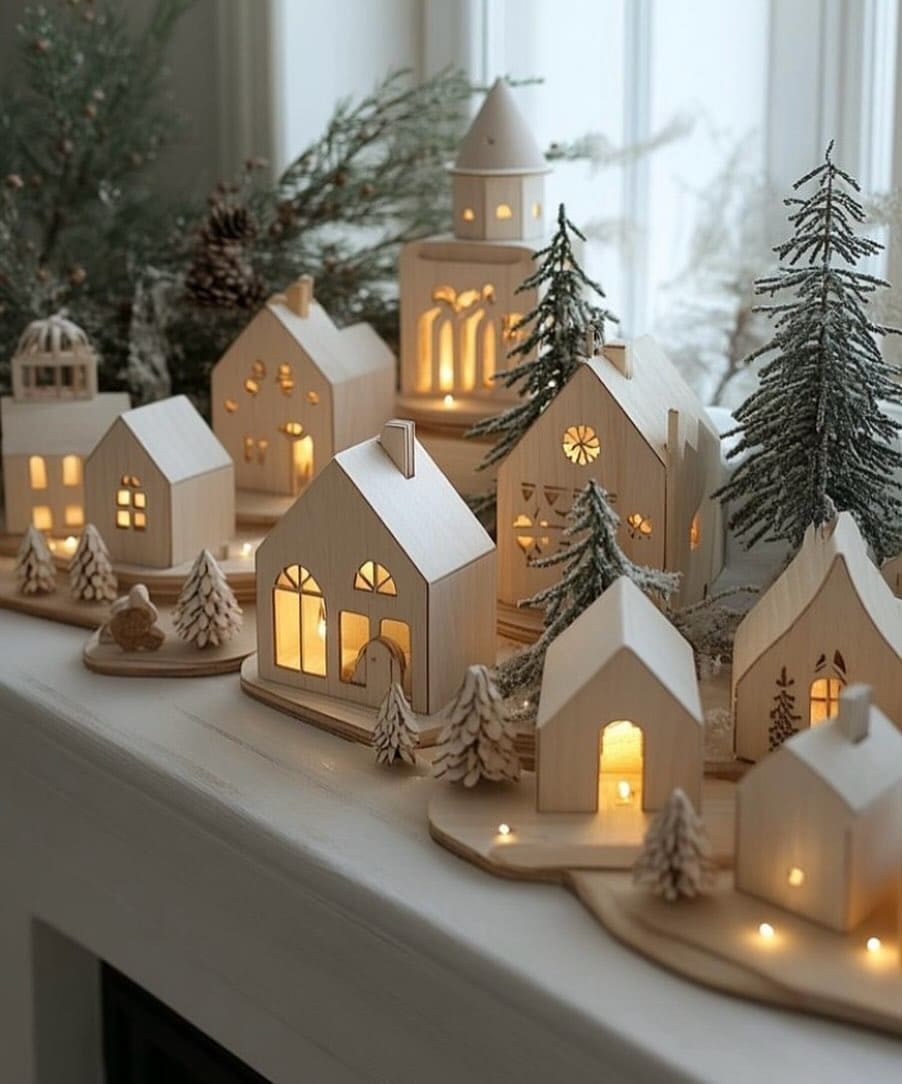 Scandinavian Wooden Winter Village Scene