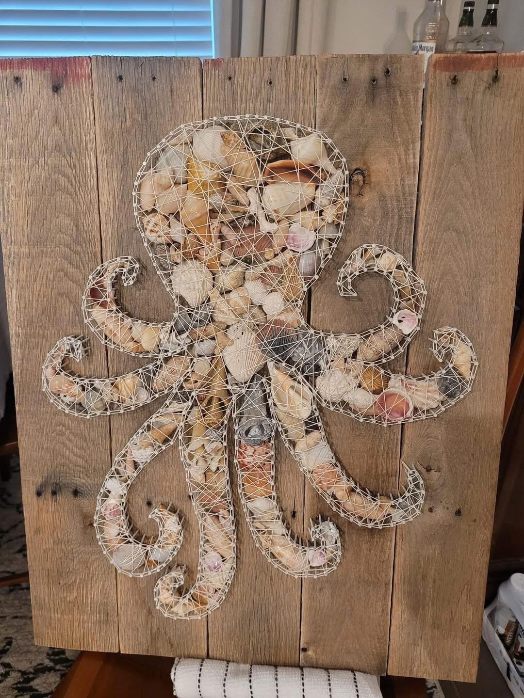 Seashell Octopus String Art on Driftwood