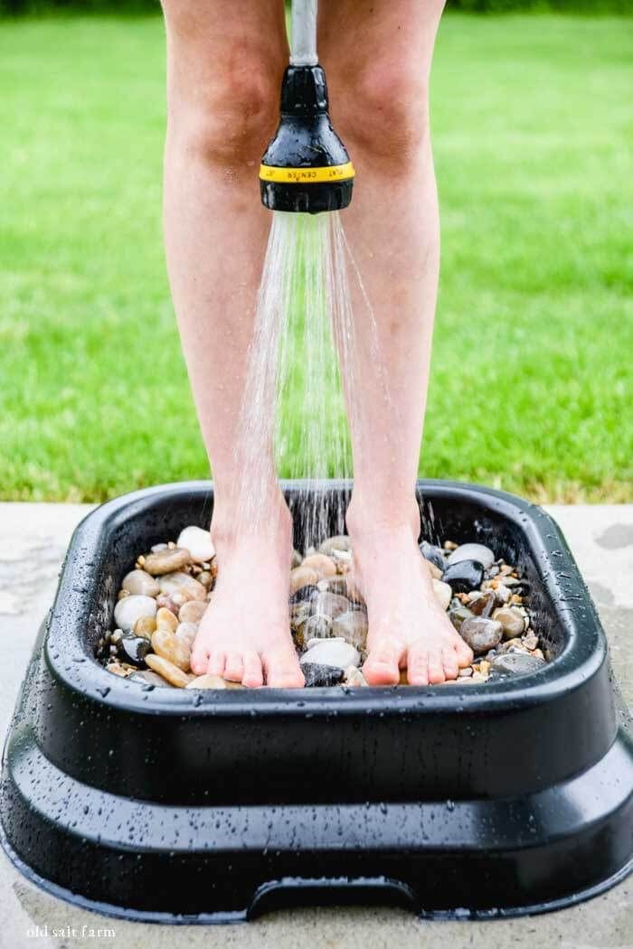 Simple Pebble Foot Rinse Station