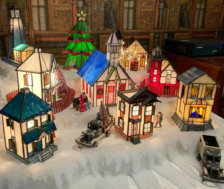 Stained Glass Christmas Village Glow