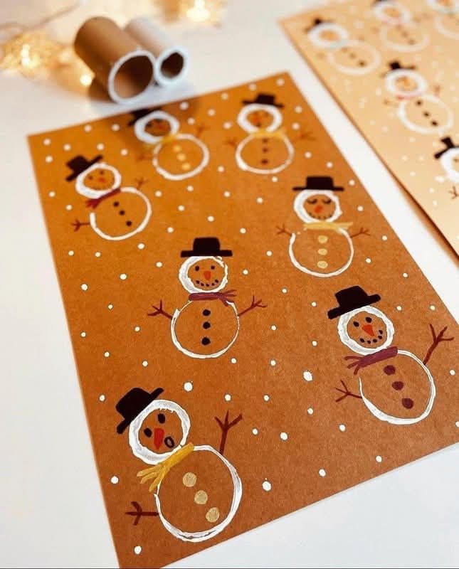 Toilet Paper Roll Snowman Stamping Craft