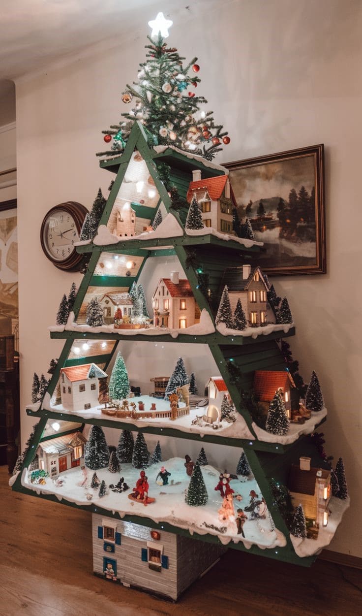 Triangle Christmas Village Tree Display