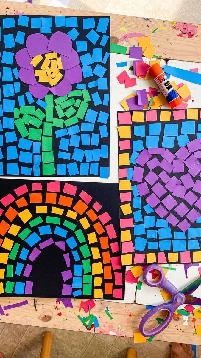 Vibrant Paper Mosaic Art Trio