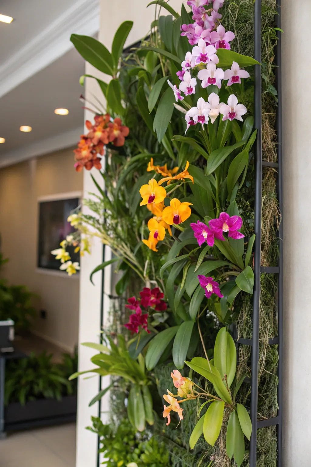 Vibrant Vertical Orchid Wall Garden