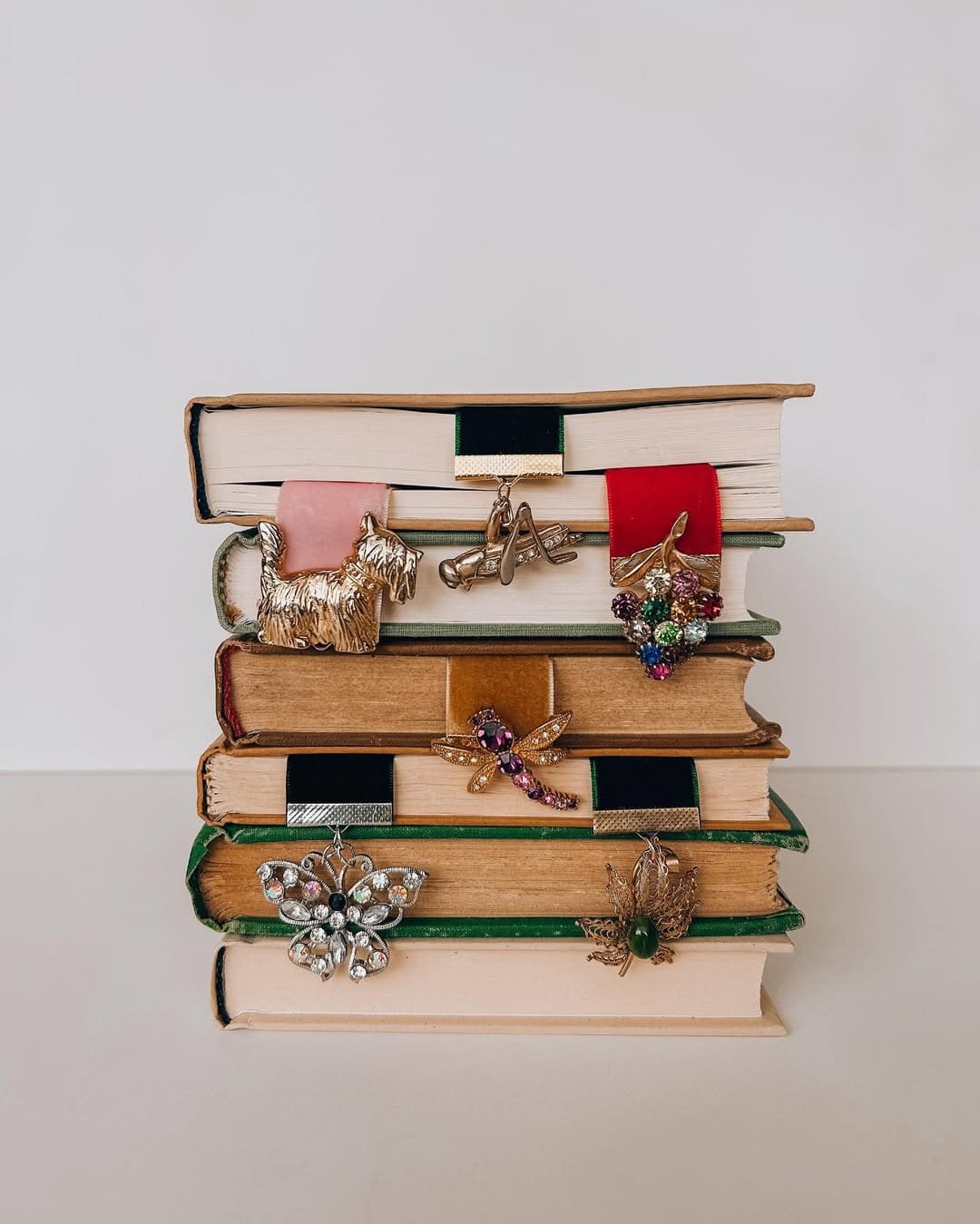 Vintage Book Brooch Display Stack