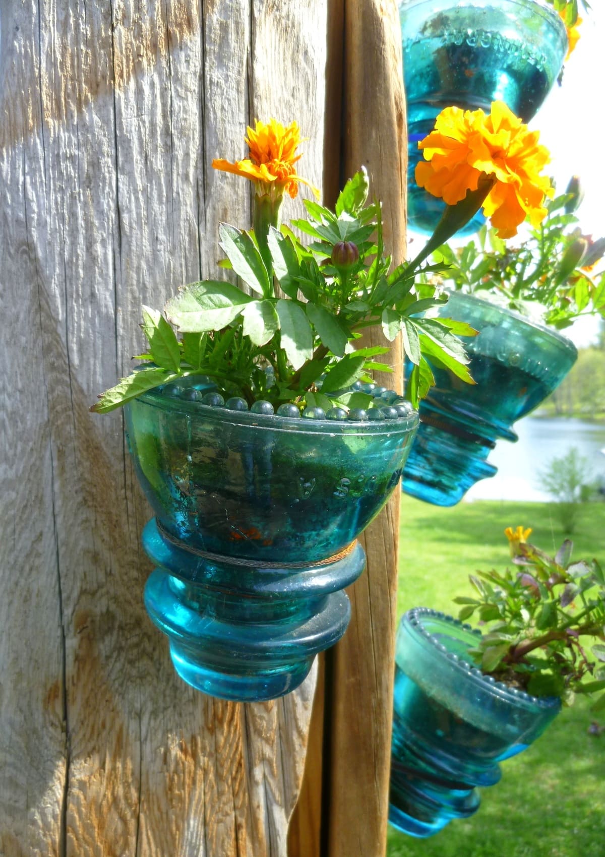 Vintage Glass Insulator Flower Planters