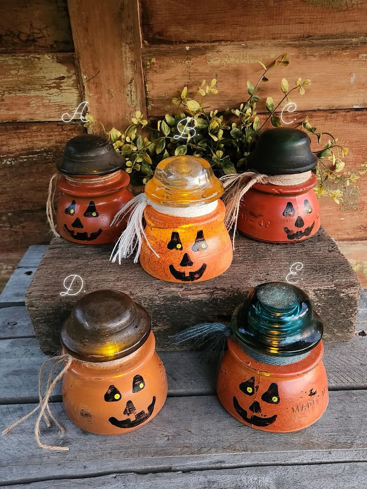 Vintage Glass Insulator Jack-O-Lanterns
