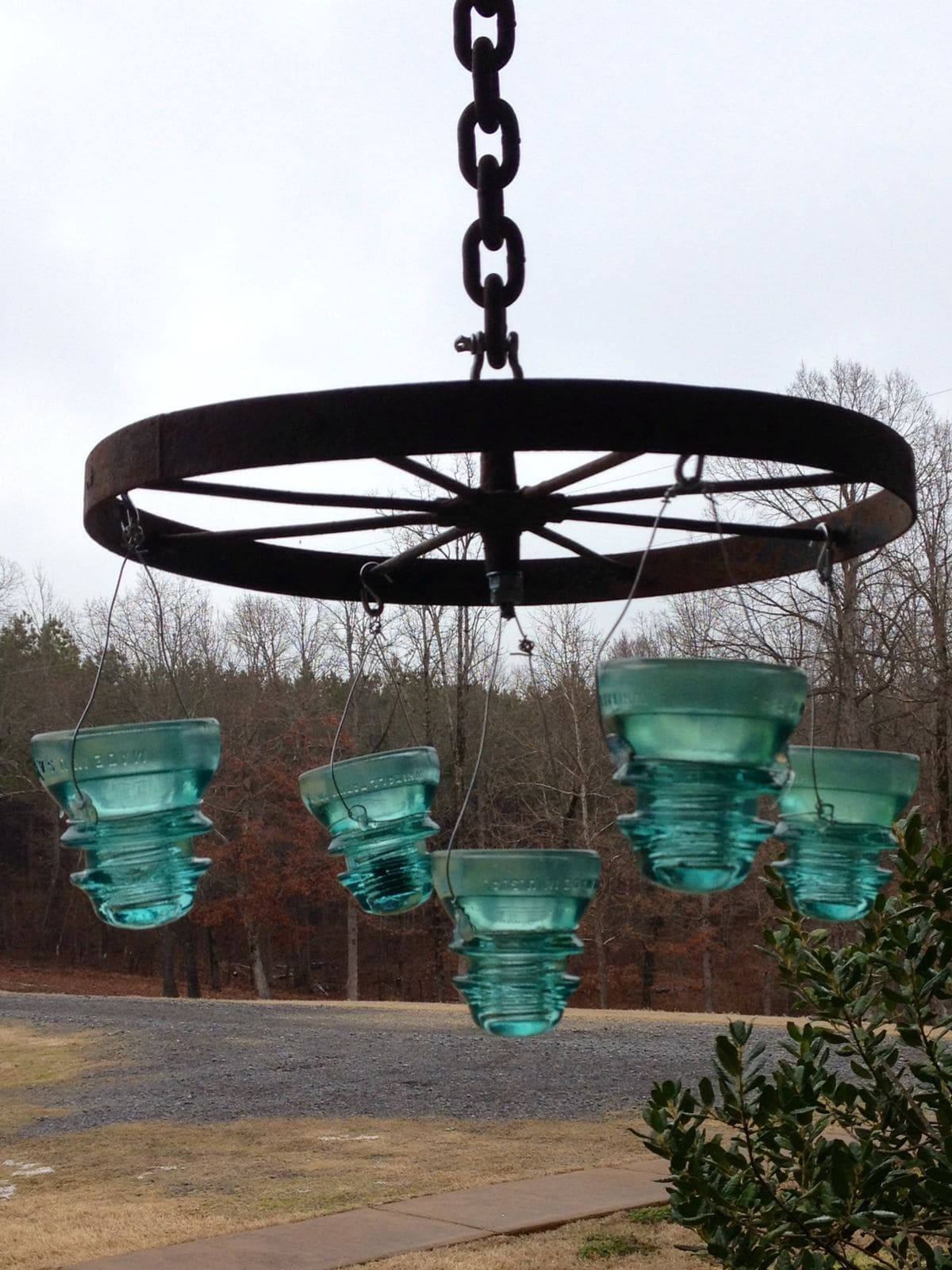 Vintage Glass Insulator Wagon Wheel Chandelier