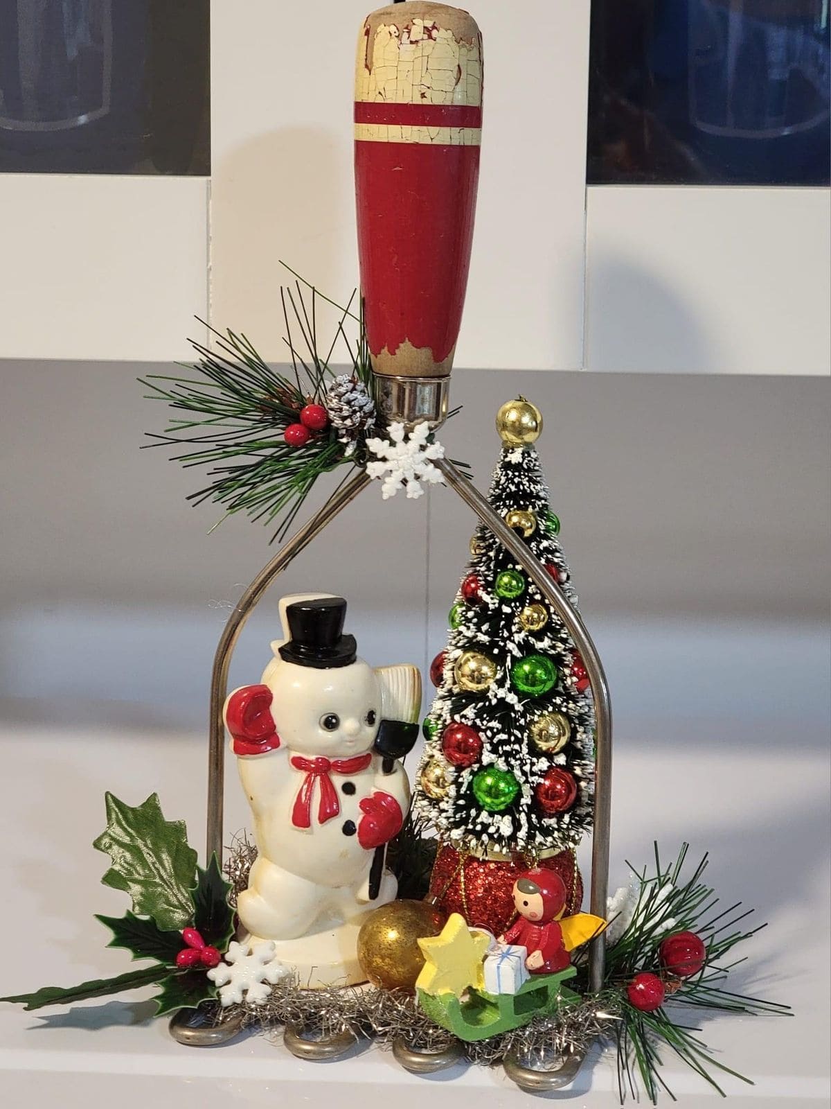 Vintage Potato Masher Snow Scene
