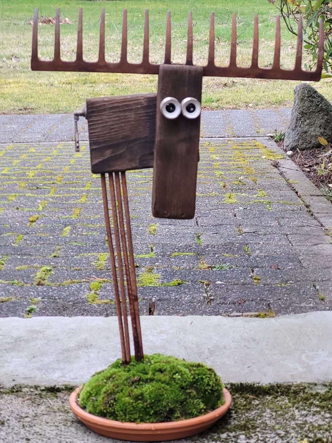 Whimsical Rake Moose Sculpture