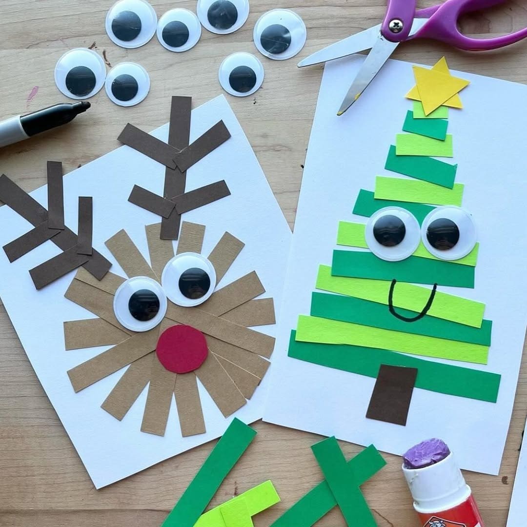 Brown Paper Reindeer and Tree Cards