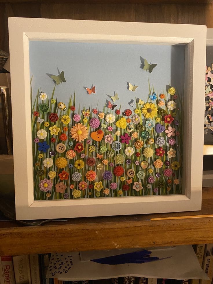 20 Unique Shadow Box Crafts to Showcase Your Treasured Keepsakes Button Garden Meadow Shadow Box