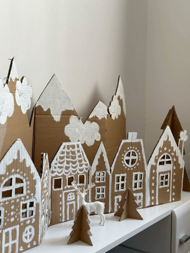 Cardboard Winter Village Scene