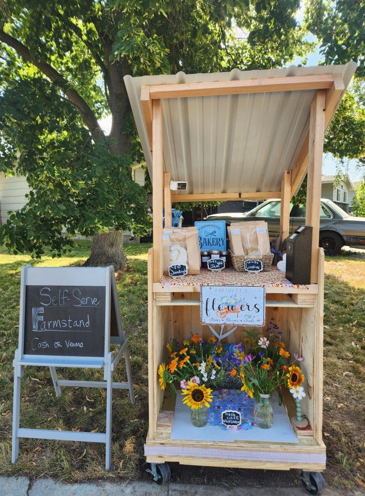 22 Charming DIY Farm Stand Ideas to Inspire Your Homestead Charming Rolling Flower and Bakery Stand