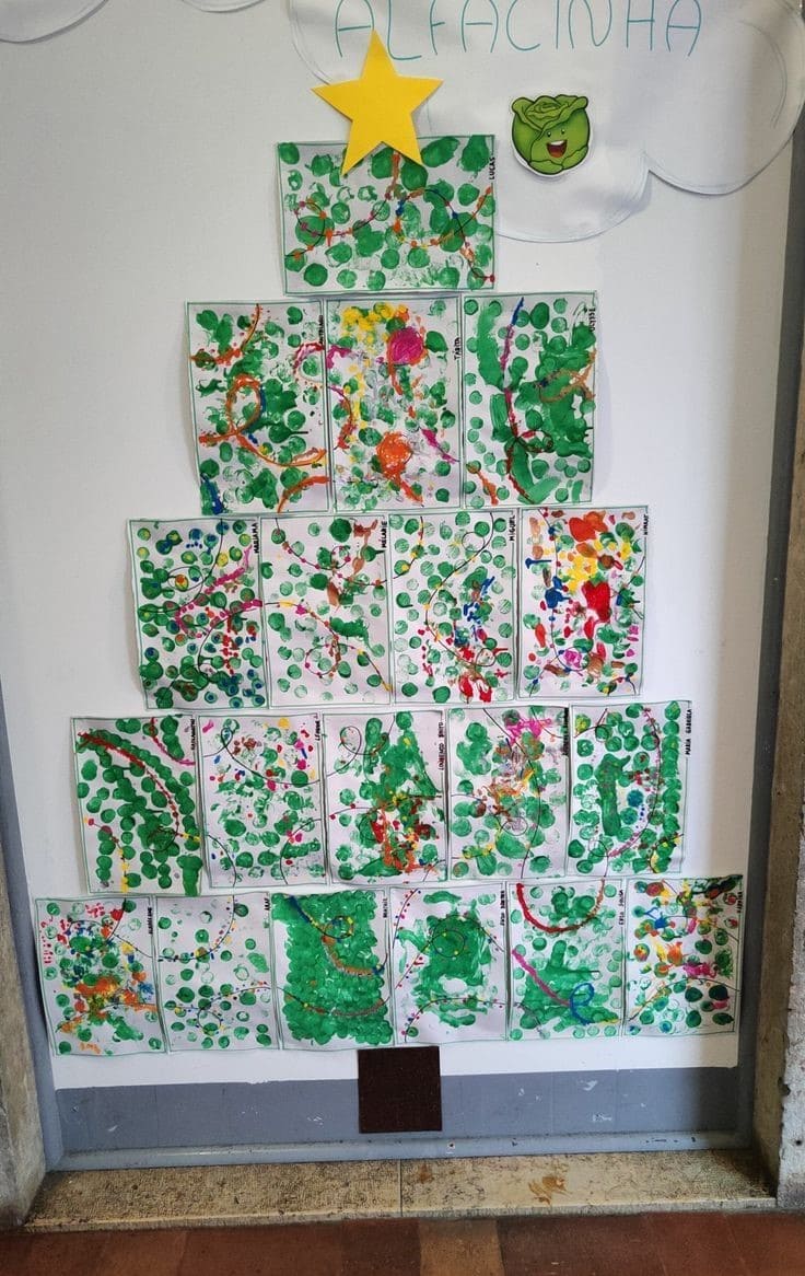 Collaborative Fingerprint Christmas Tree Mural