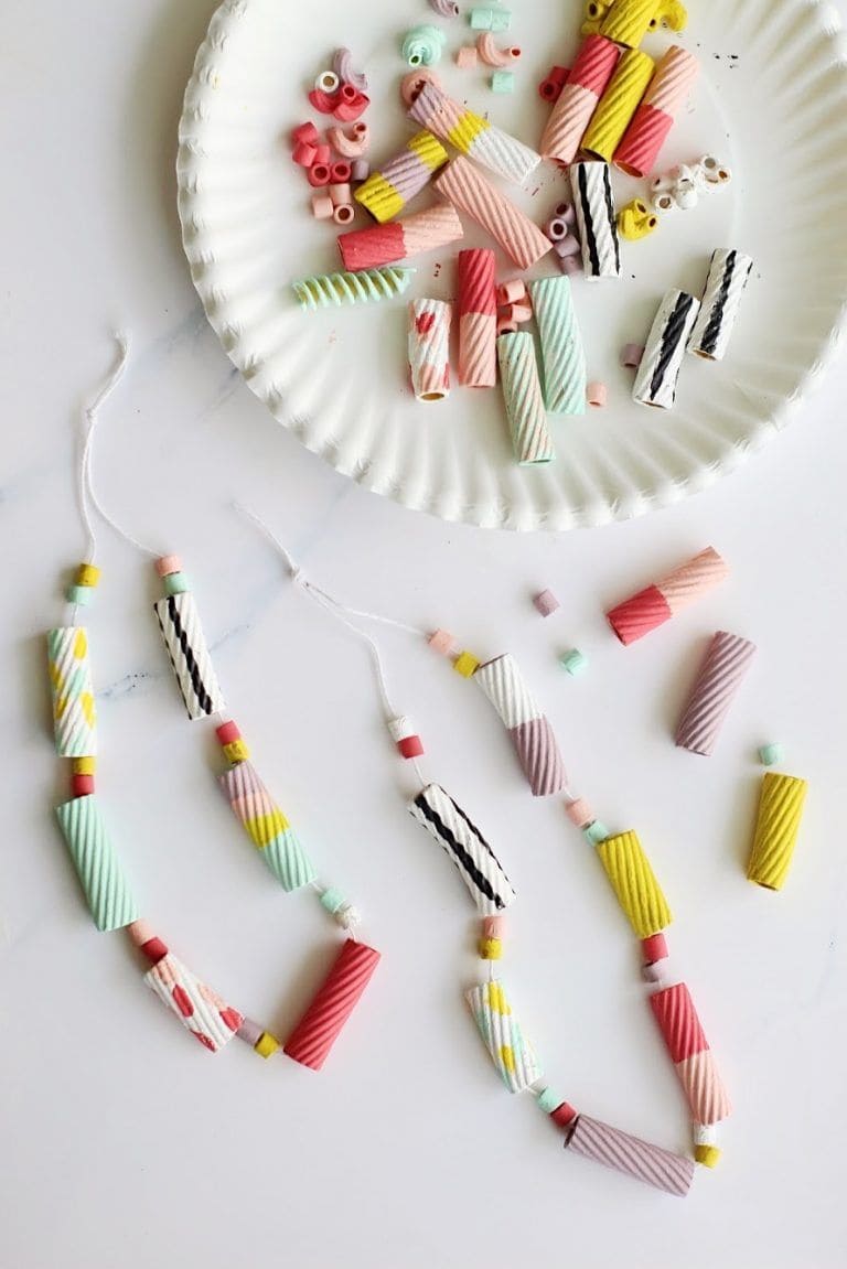 20 Fun and Easy Pasta Crafts for Kids and Adults Alike Colorful Pasta Necklace Craft