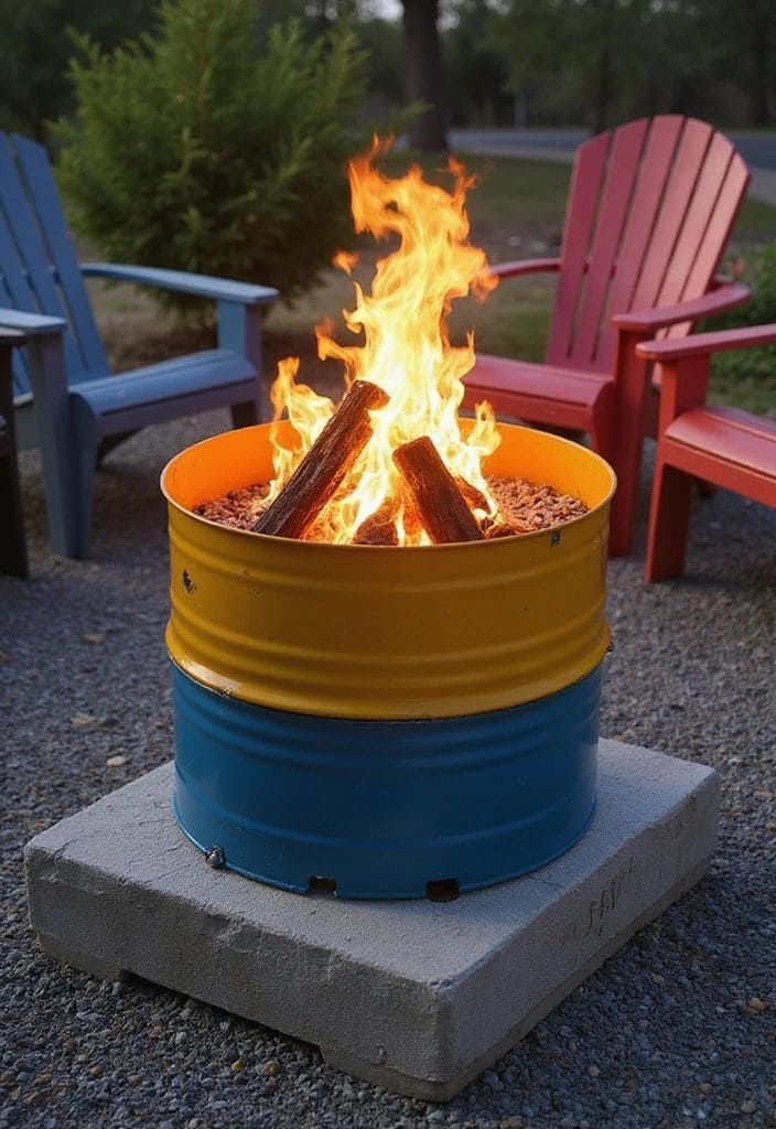 Colorful Upcycled Barrel Fire Pit