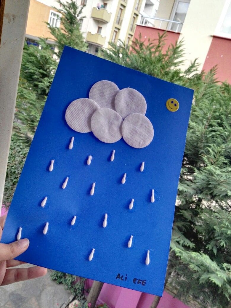 Cotton Pad Rain Cloud Craft
