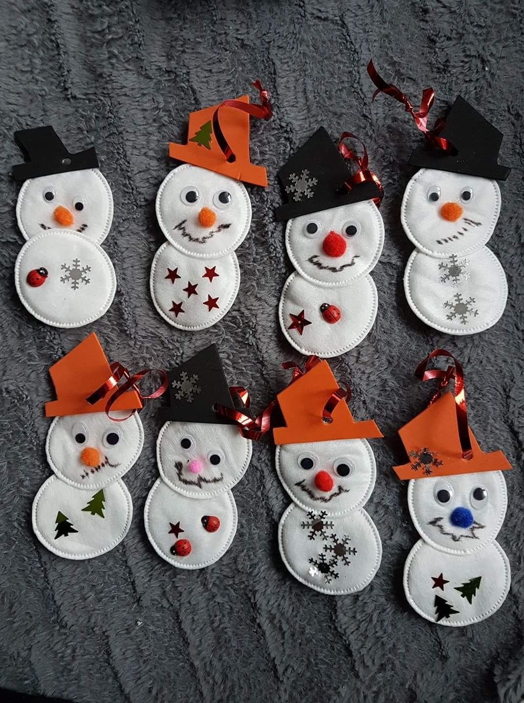 Cotton Pad Snowman Ornaments