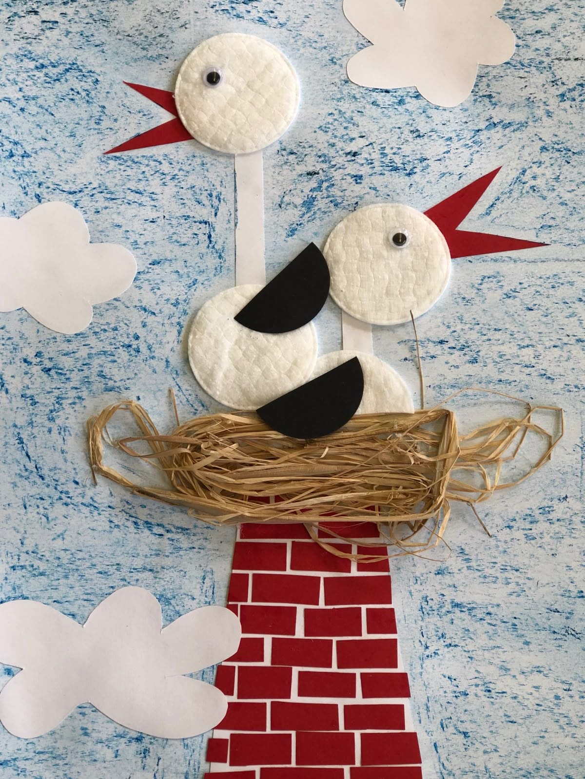 Cotton Pad Stork Family Craft