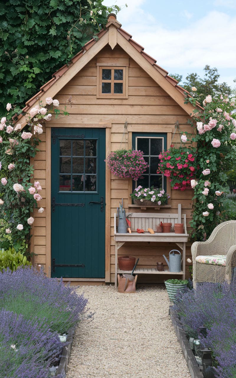 25 Stunning Garden Shed Ideas to Elevate Your Backyard Space Cozy Cottage Garden Shed with Floral Touches