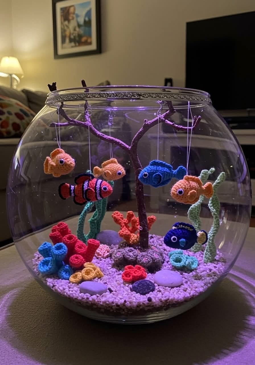 12 Creative DIY Fish Bowl Projects to Brighten Your Home Crocheted Underwater Fish Bowl Display
