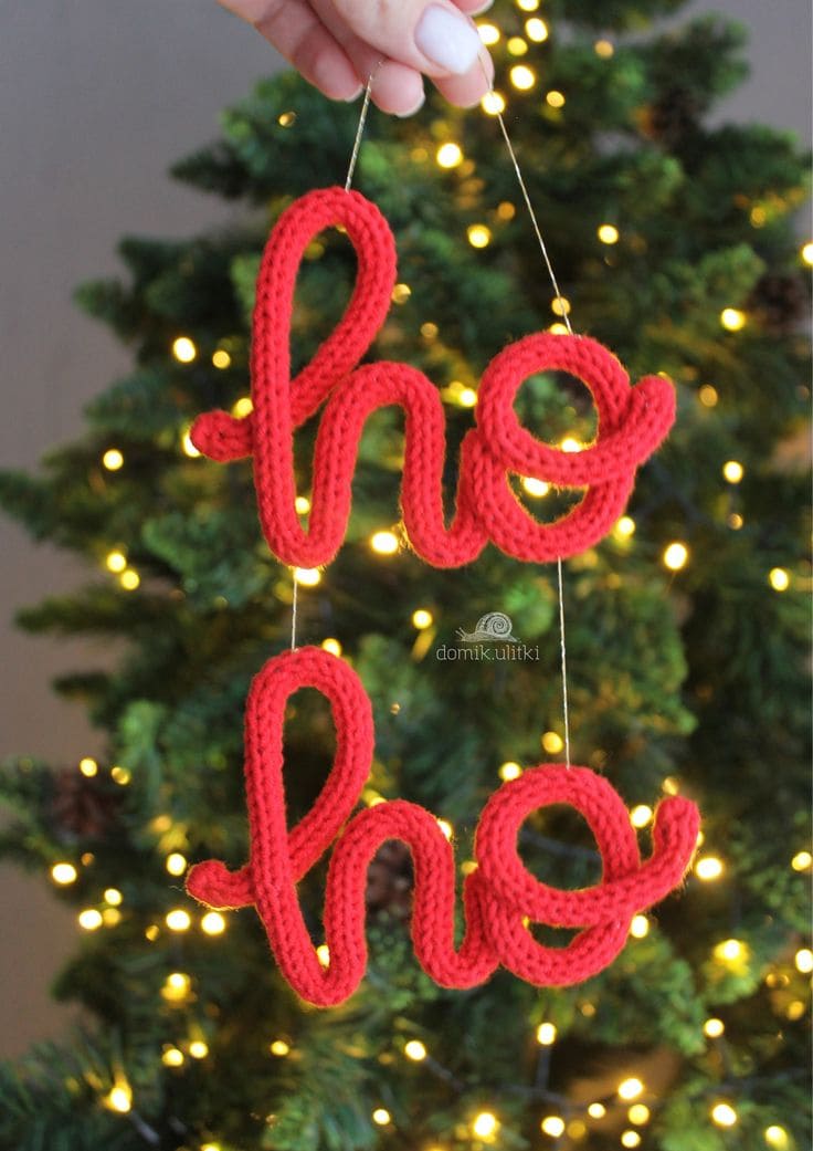 20 Lovely DIY Knitted Wire Craft Ideas You Must Try DIY Knitted Ho Ho Christmas Ornaments