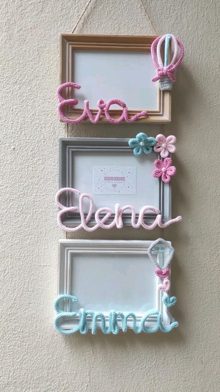 20 Lovely DIY Knitted Wire Craft Ideas You Must Try DIY Knitted Name Wall Art