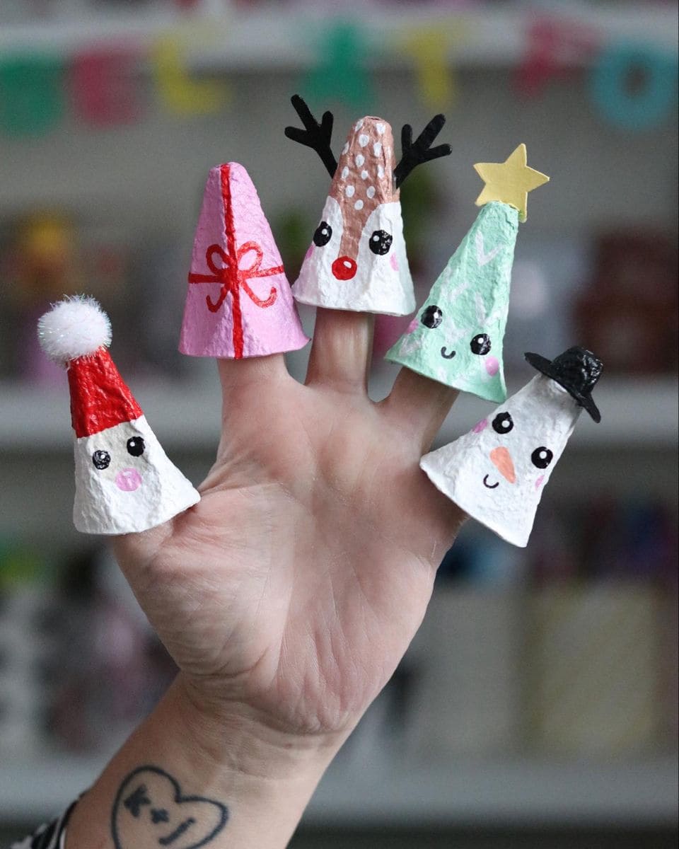 Egg Carton Christmas Finger Puppets