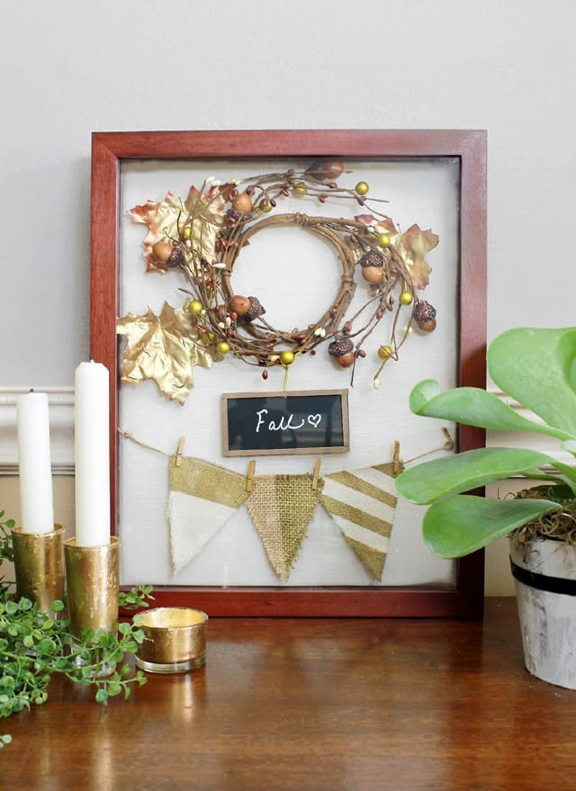 20 Unique Shadow Box Crafts to Showcase Your Treasured Keepsakes Fall Wreath and Banner Shadow Box