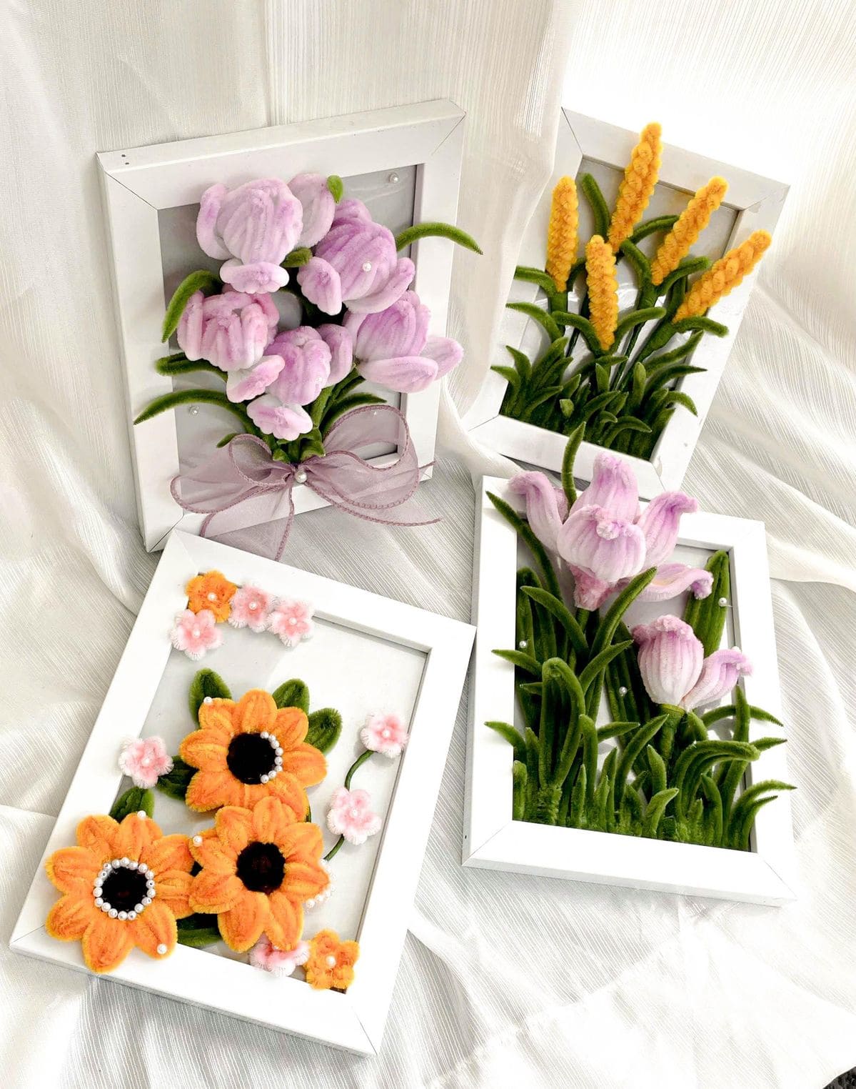 Framed Pipe Cleaner Flower Art