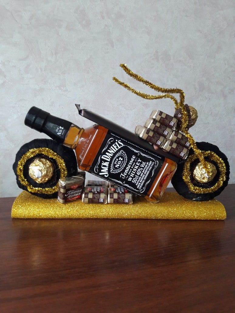 Golden Motorcycle Whiskey Gift Display