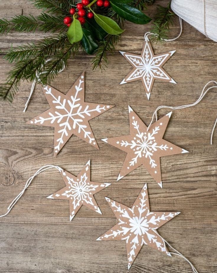 Hand-Painted Brown Paper Star Ornaments