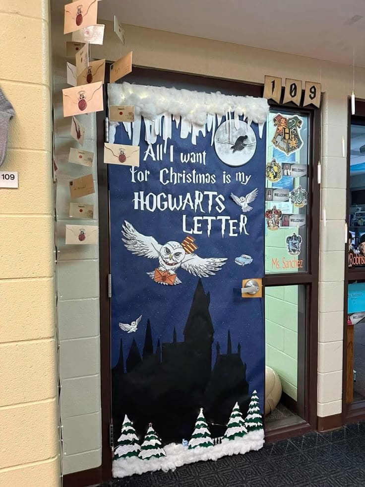 20 Magical Harry Potter Christmas Decor Ideas to Enchant Your Home Hogwarts Letter Christmas Door Decor
