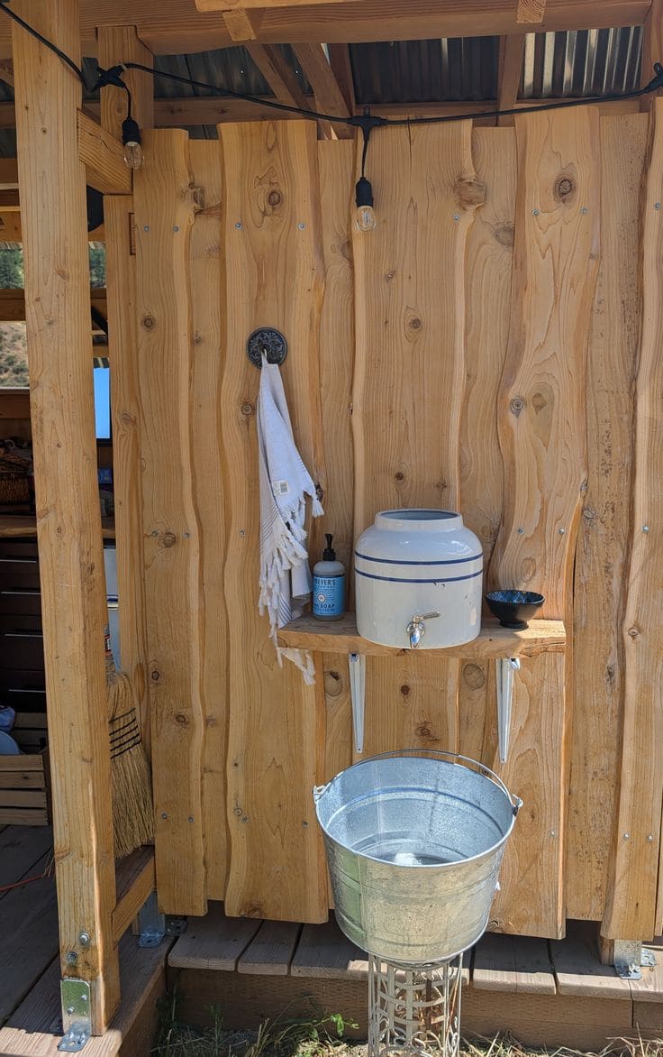 22 Brilliant Hand-Washing Station Ideas for Indoors & Outdoors Homestead Crock-and-Bucket Wash Spot