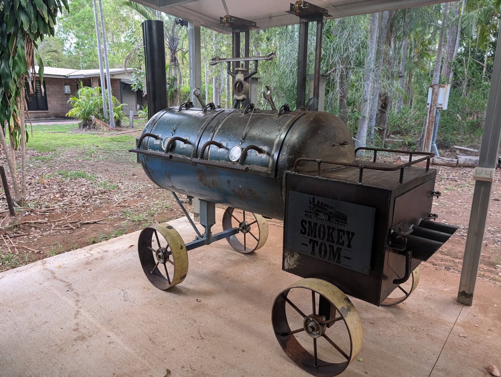 Industrial-Style Barrel Smoker with Wheels