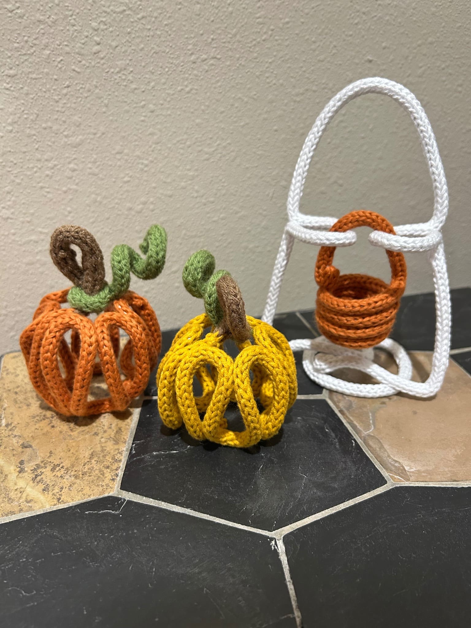 20 Lovely DIY Knitted Wire Craft Ideas You Must Try Knitted Wire Pumpkin Trio