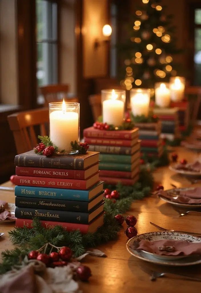 Literary Candlelight Christmas Centerpiece