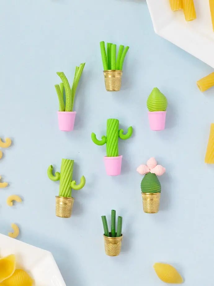 20 Fun and Easy Pasta Crafts for Kids and Adults Alike Mini Pasta Cactus Pots
