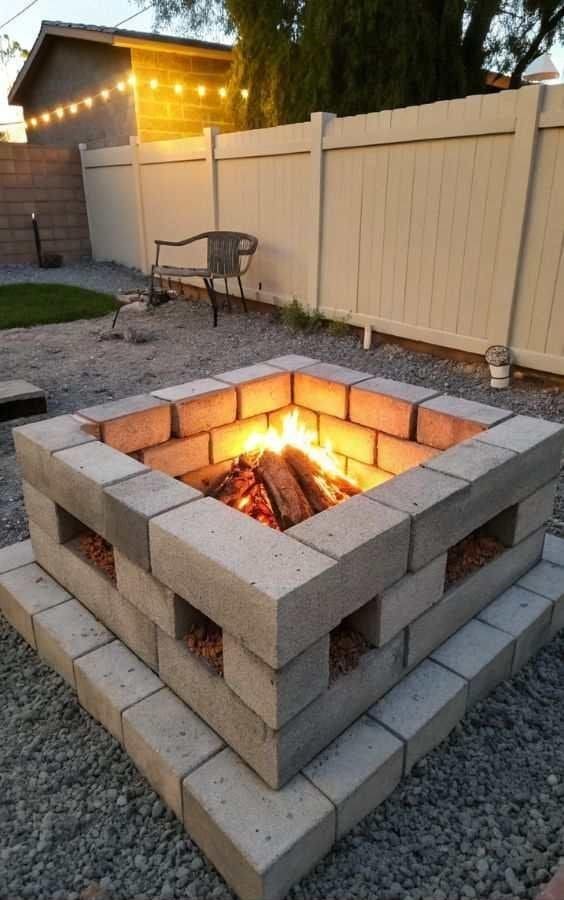 Modern Square Cinder Block Fire Pit