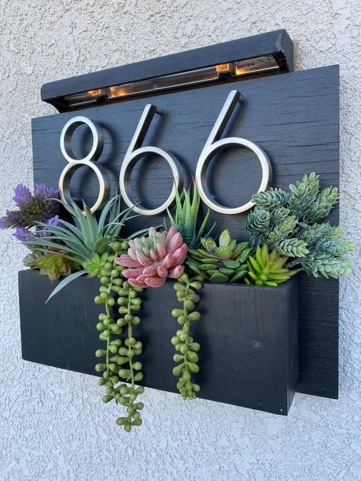 Modern Succulent House Number Box