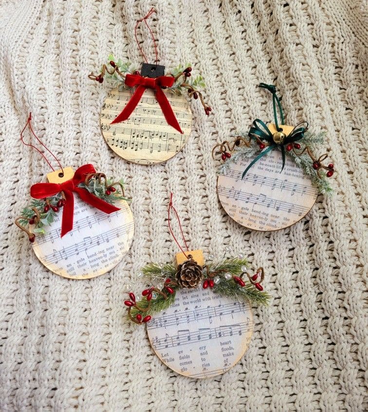 20 Beautiful Music Sheet Crafts to Add Harmony to Your Home Music Sheet Ornament Discs