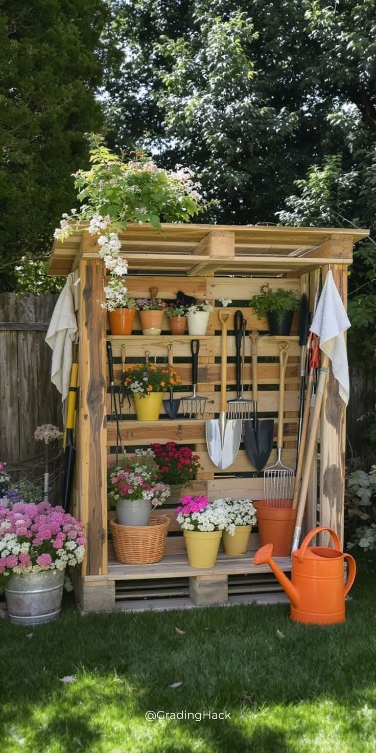 25 Stunning Garden Shed Ideas to Elevate Your Backyard Space Organized Wooden Garden Shed