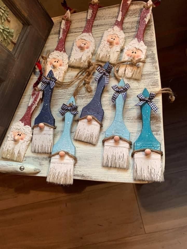 Paintbrush Santa and Gnome Ornaments
