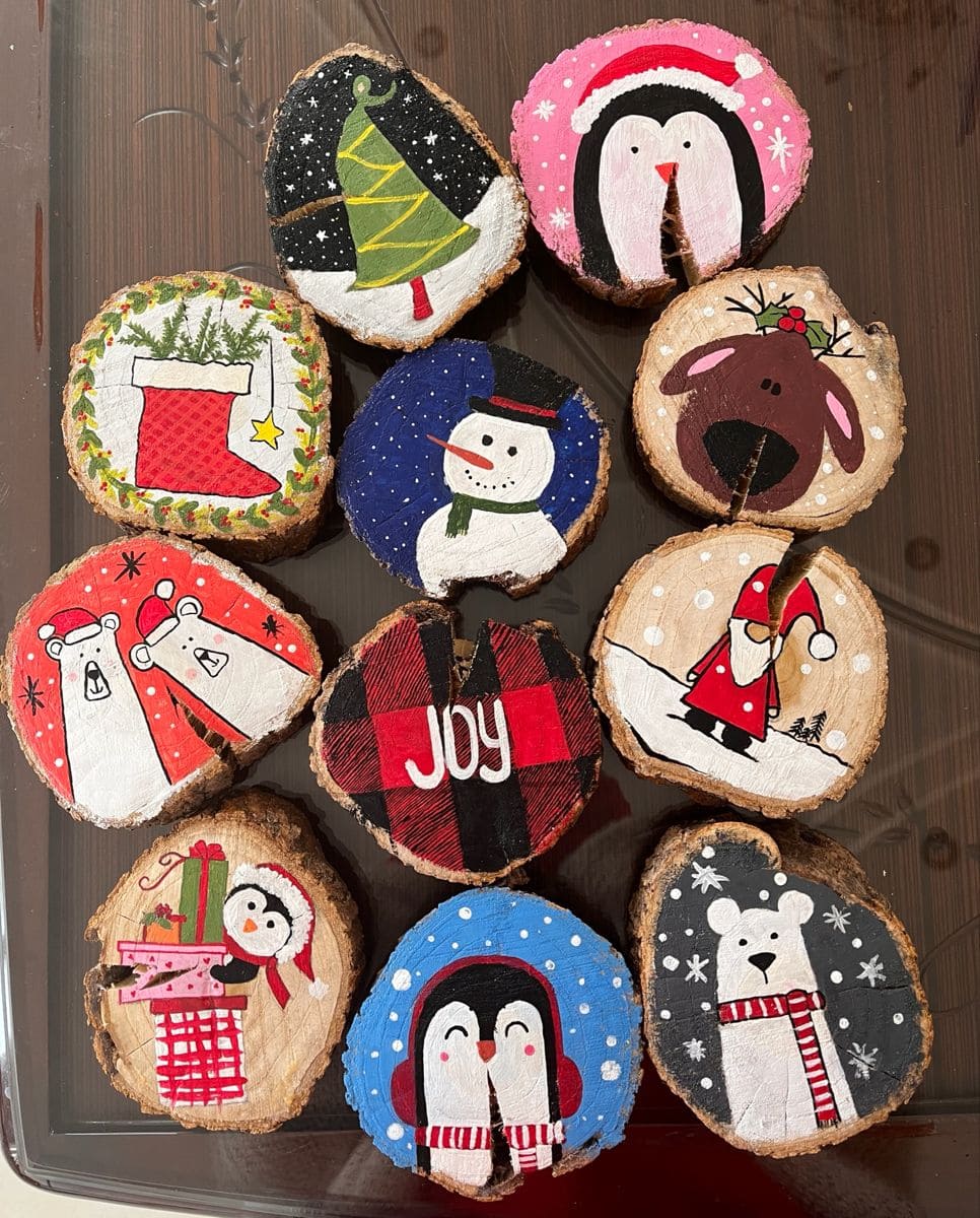 Painted Wood Slice Christmas Characters