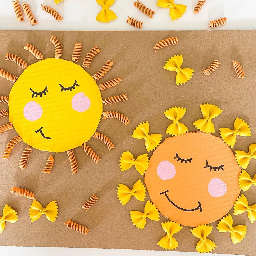 20 Fun and Easy Pasta Crafts for Kids and Adults Alike Pasta Sun Craft