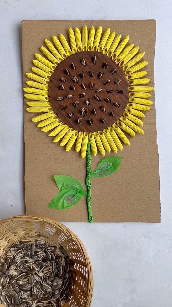 20 Fun and Easy Pasta Crafts for Kids and Adults Alike Pasta Sunflower Craft